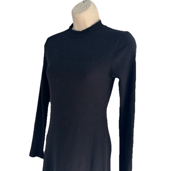 REFORMATION Woman's Sz S Maya Black Ribbed Stretch Knit Long Sleeve Mini Dress - Picture 3 of 8